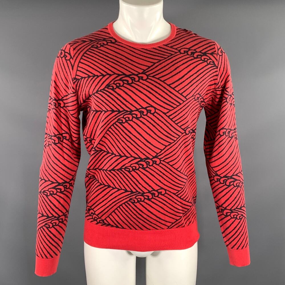 JOHN SMEDLEY Size M Red Black Abstract Ribbed Pullover